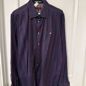 Ted Baker Men's Plaid Shirt - Navy and Burgundy